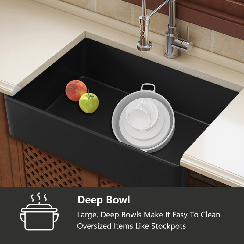 Farmhouse Single Basin Kitchen Sink, White, 10" H x 36" L x 18"