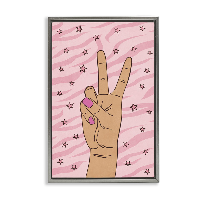 «Peace Hand & Stars», toile flottante encadrée brune par Nataly White, H 25 po x l 17 po, Cadre flottant gris lustré