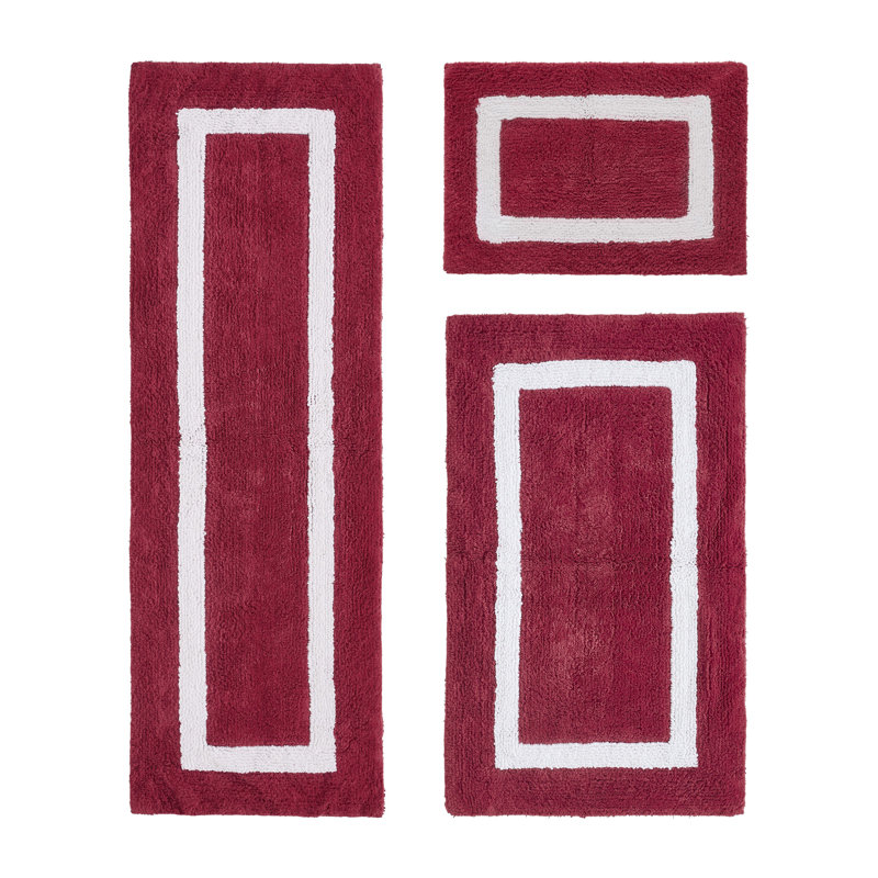 Atle Reversible Cotton Tufted Bath Rug Set, 3PC (17" x 24" | 24" x 40" | 20" x 60"), Red/White