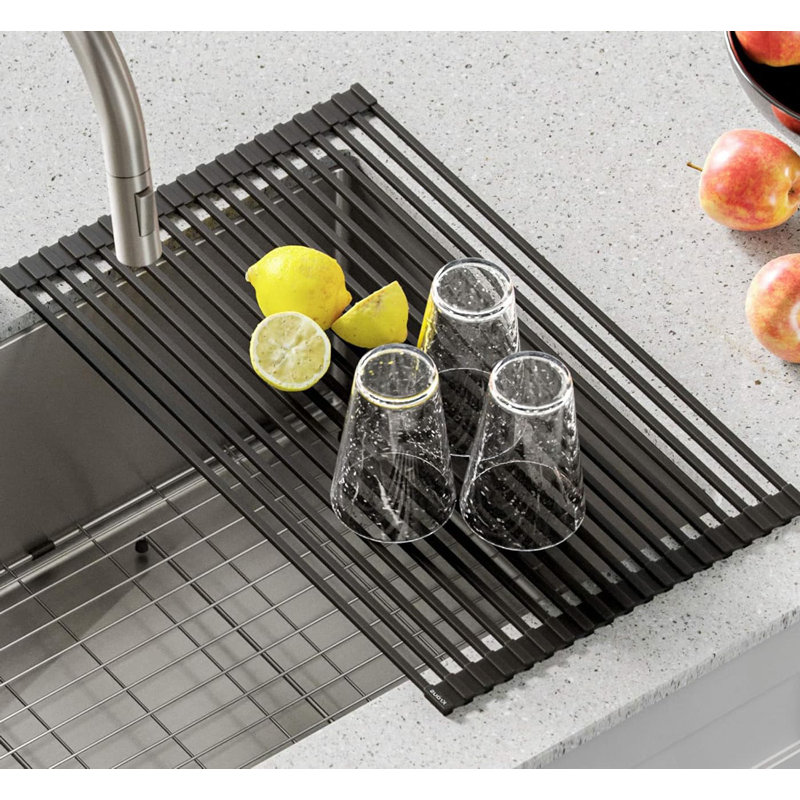 Multipurpose Over-Sink Roll-Up Dish Drying Rack | Colander & Trivet | Dark Grey (10DG), Dark Grey