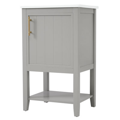 Meuble-lavabo de 20 po avec lavabo, armoire de salle de bain avec porte à fermeture douce, support de rangement et tablette ouverte, gris