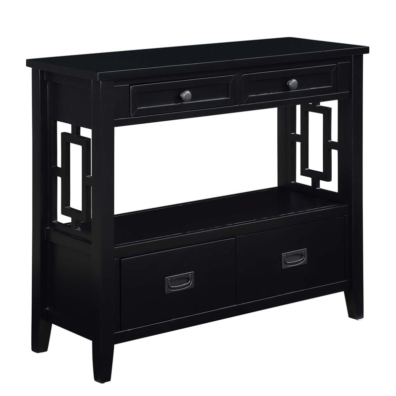 Console en bois de pin 36 pouces avec 4 tiroirs et 1 tablette de rangement pour une utilisation polyvalente à la maison, Noir