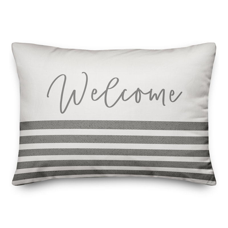Housse et insert de coussin rectangulaire d'extérieur Welcome Stripes 19, gris