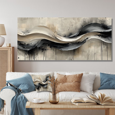 Gris sur fond blanc l'encre rythmique de la rivière à encre IV - Art abstrait de vagues modernes