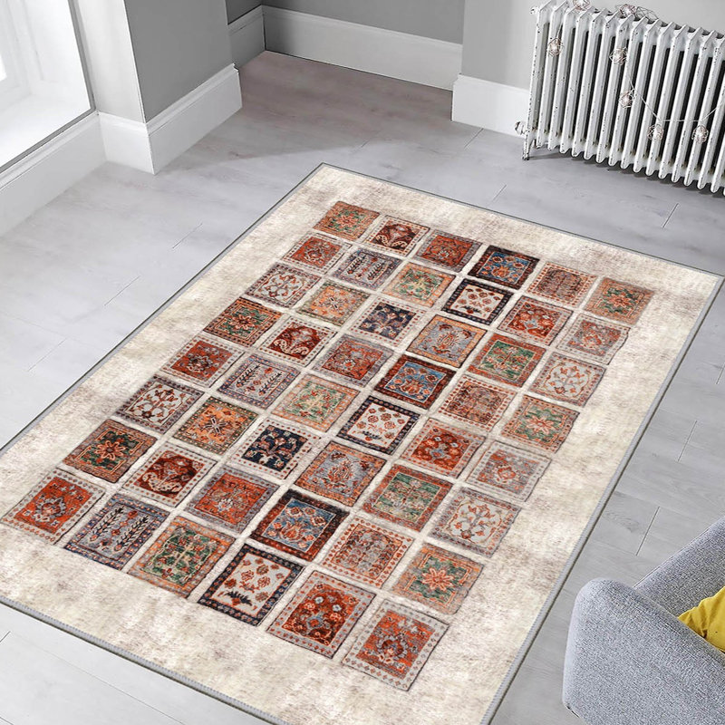 Stylish Woven Carpet, 4 x 6 Feet, 100% Polyester | Antibacterial, 3D Digital Printing, Non-Slip PVC Felt Dot Underside | Machine Washable, 0.4 in Pile Height, Perfect for Living Room & Bedroom Decor