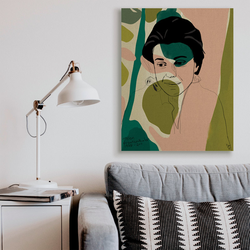 Frankenthaler, peintre, portrait, formes vertes abstraites, H 48 po x l 36 po, Toile tendue