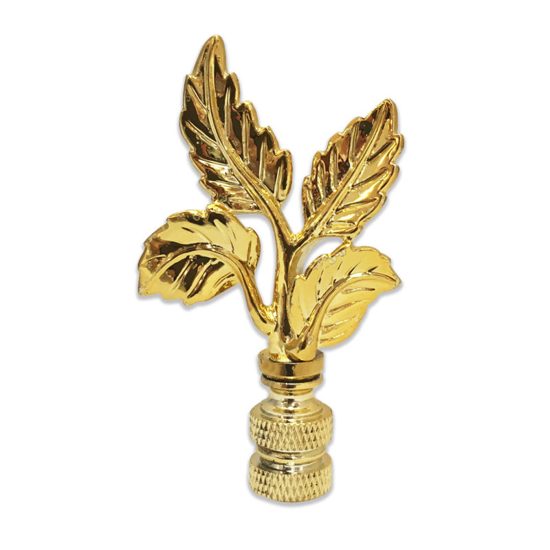 Elegant Leaves Lamp Finial, Polished Brass