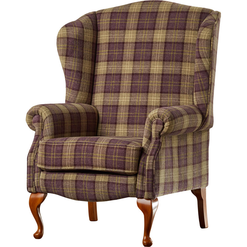 Anzilotti Upholstered Wingback Chair, Amethyst Tartan