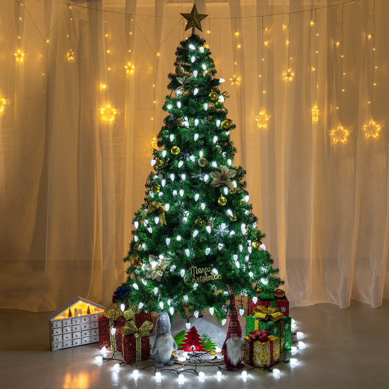 C9 LED Christmas String Lights, White, 100