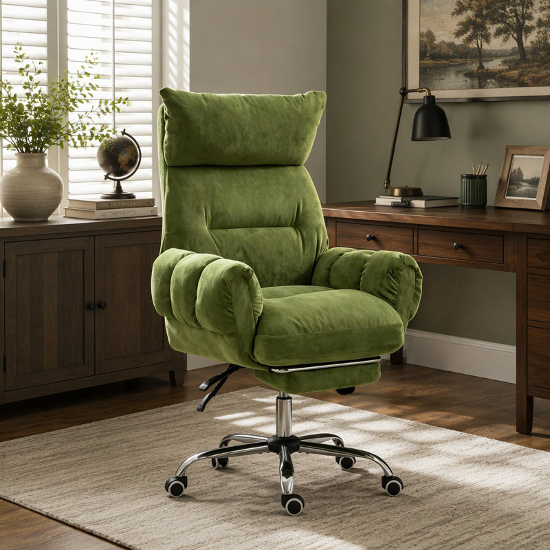 Fauteuil de bureau inclinable à dossier haut moelleux avec repose-pieds rétractable, fauteuil de direction et chaise de bureau pivotante