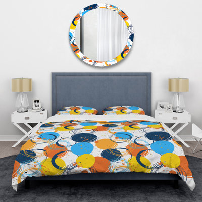 Ensemble de housse de couette en microfibre blanc / bleu / orange 3 pièces