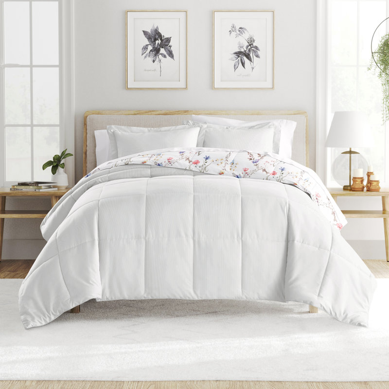 Ensemble d'édredon en duvet synthétique à rayures florales Meadow, Édredon pour grand lit + 2 taies décoratives sta