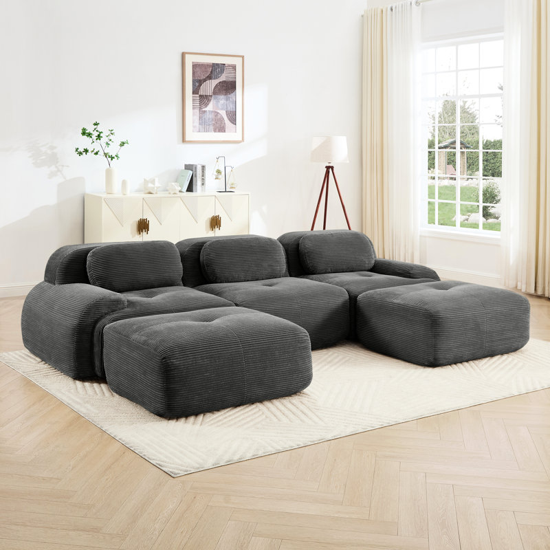 Canapés modulaires en velours côtelé de qualité supérieure, gris, salon ergonomique et confortable