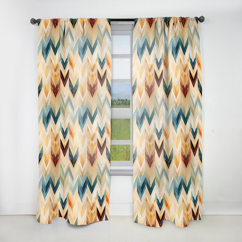 Beige Chevron Mosaic Fusion I - Glam Curtain - Velvet Room Darkening - 1 Panel, 52" W x 90" L