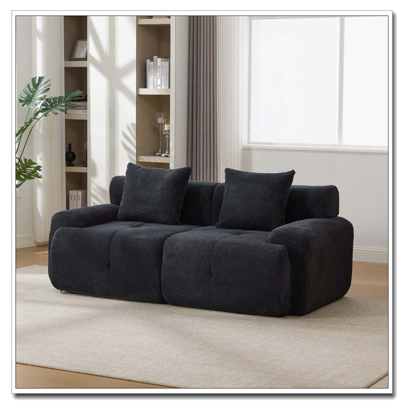 Causeuse modulaire 73 po, canapé convertible capitonné 2 places avec 2 coussins, Gris anthracite