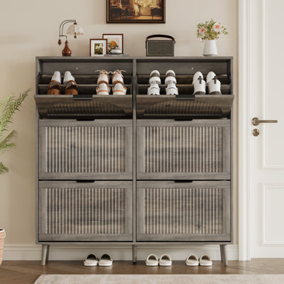 Modern 3-Tier Shoe Storage Cabinet with 6 Flip Drawers, 48-Pair Freestanding Shoe Organizer 47.2''W for Entryway