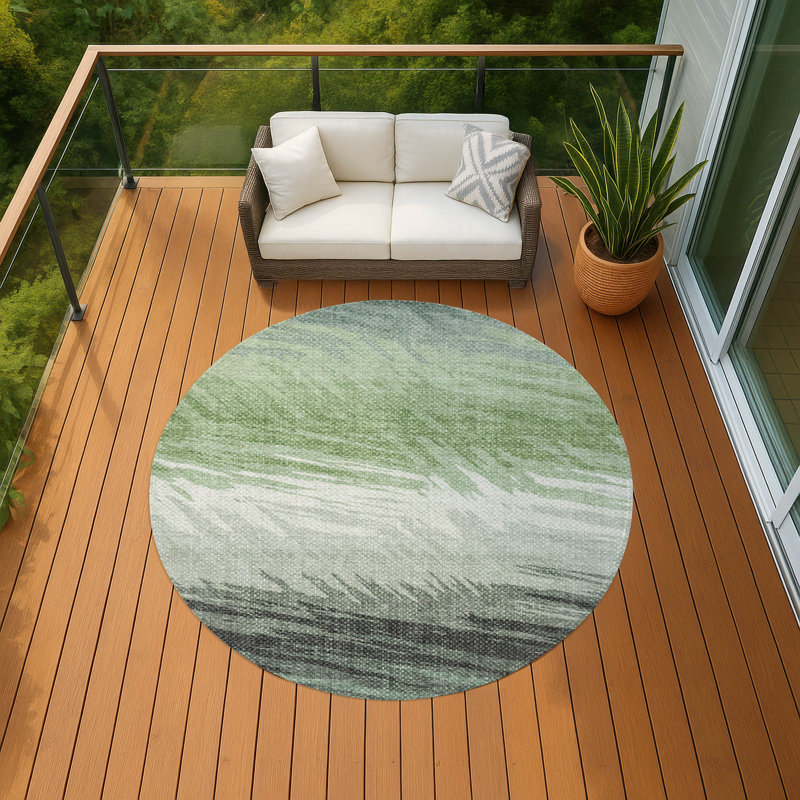 Machine Washable Indoor/Outdoor Jenning ACN2272 Stripes Rug, Round 8'