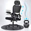 Chaise de bureau ergonomique avec support lombaire, dossier haut en maille, pivotante et à roulettes avec appui-tête, noire-1558410577