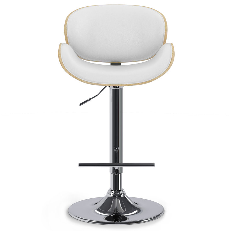 Marana Adjustable Swivel Upholstered Mid-Century Modern Bar Stool with Bentwood Frame, Linen Blend-White