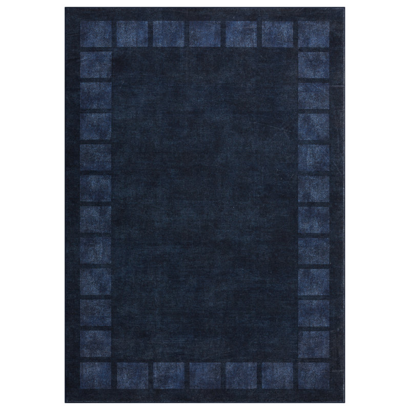 Tapis moderne lavable à la machine pour tapis de salon moderne, antidérapant, antidérapant et pliable, Bleu