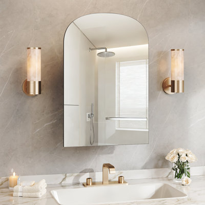Armoire à pharmacie de salle de bain arquée 20 po x 30 po avec miroir - Miroir mural moderne avec rangement (encastré ou en surface), structure en métal noir - facile à installer, fabrication robuste