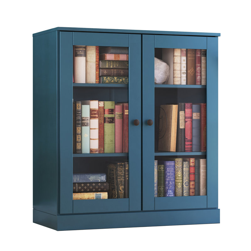 Palace Imports 100% Solid Wood Short Bookcase with Glass Doors, Adjustable Shelves, Modular Storage Bookshelf, 32" W x 35.75" H