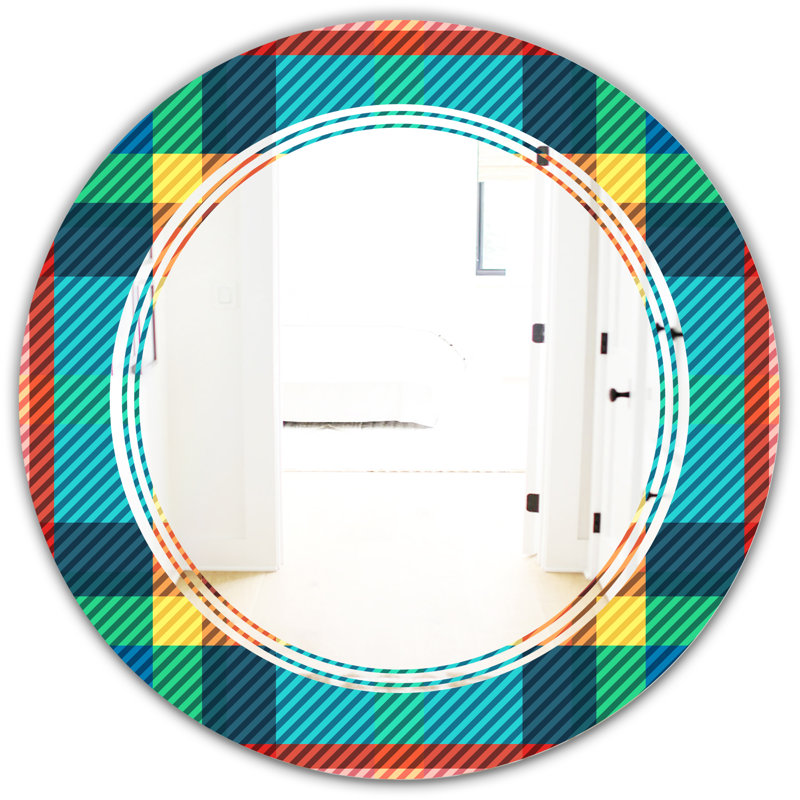 Modern Wall Mirror, 23.6" H x 23.6" W, Triple C Tartan Geometrical Texture III 