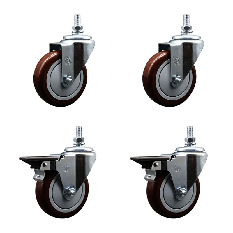 Ensemble de roulettes à tige filetée en polyuréthane pivotant de 12 mm SCC