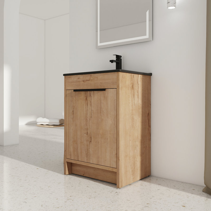 Bathroom Vanity Freestanding 24". Black Ceramic Basin, Soft-Close Doors, Metal Handle, Adjustable Shelf. Construction 24" Sink Vanity. 2 Strong Plywood Cabinet