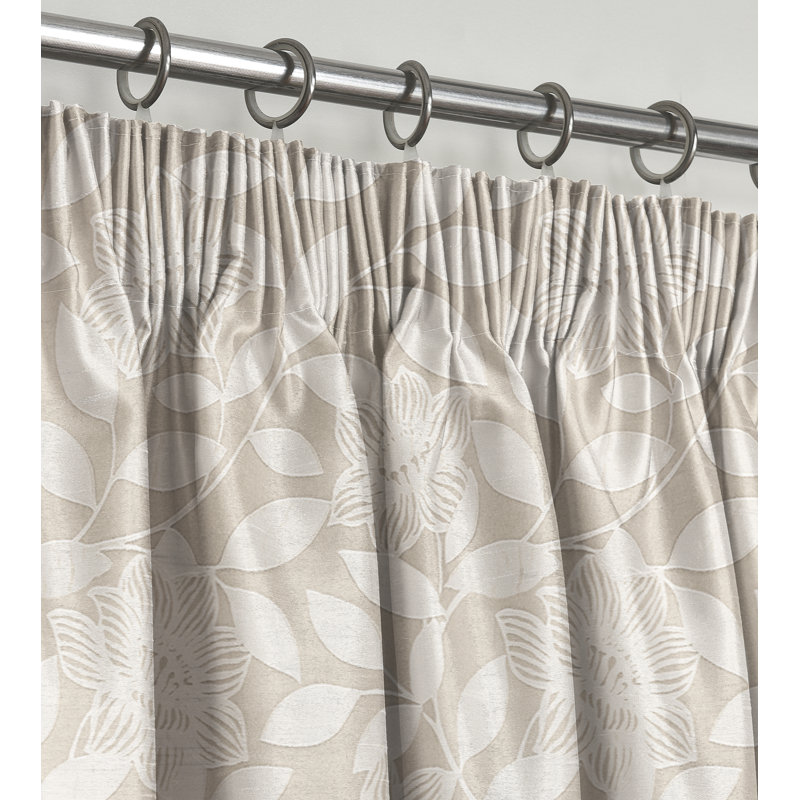 Luxury Leaf Jacquard Curtain Pair, 66cm Width x 54cm Drop, Cream