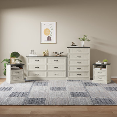 4 Pieces Bedroom Set Include 6 Drawer Dresser,5 Drawer Chest and Two Nightstands