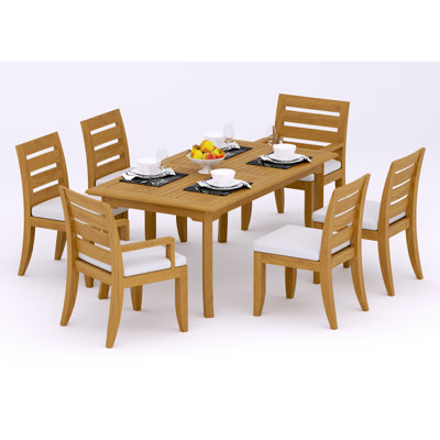 6 Seats 7 Pcs Grade-A Teak Wood Dining Set: 71" Rectangle Table And 6 Atnas  Chairs (2 Arm & 4 Armless Chairs) #11AT1602