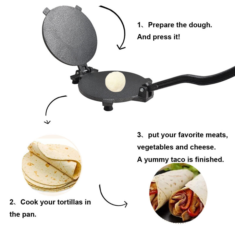 Black Cast Iron 10.4" Non-Stick Tortilla Press with Parchment Paper