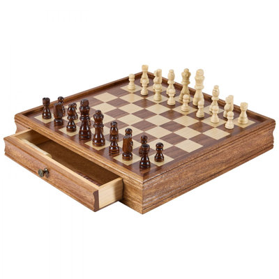 A&A 15 Inch Walnut Wooden Chess & Checkers Set W/ Storage Drawer /Weighted Chess Pieces For Sale - View #5