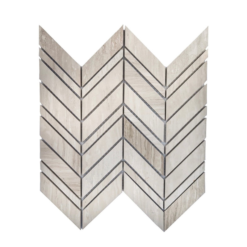 Blue Oak Marble Large Chevron Mosaic, White/Oak