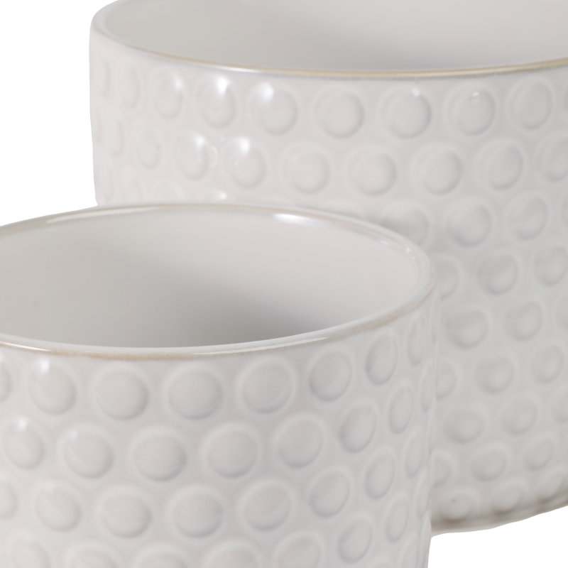 Set Of 2 Ceramic Planters With Textured Bubble Surface And Saucers - Modern Decorative Container Pots For Stylish Indoor Display And Versatile Plant Arrangements