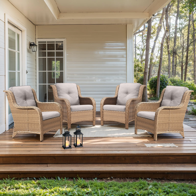 Carolina Outdoor PE Wicker Patio Chairs with Cushions, Beige, Yellow