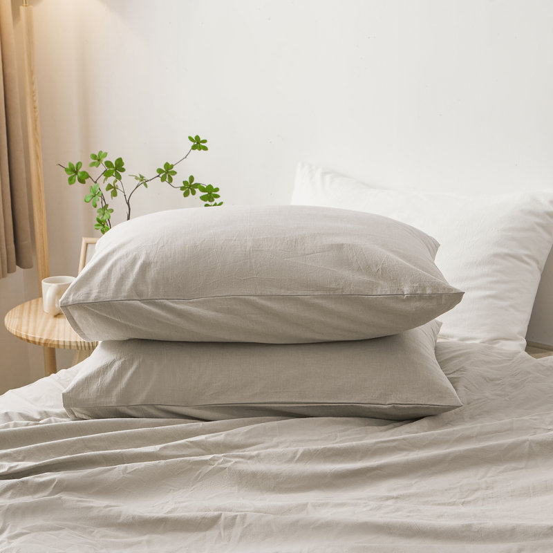 XINMIANFANG 100% Washed Cotton Pillowcases Linen Textured Natural Wrinkle Pillow Shams Set of 2 Comfy Breathable Durable