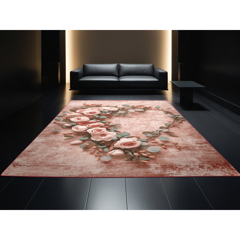 Machine Washable Ritner Valentines Modern & Contemporary Abstract Rug in Pink – Rose Binding, 2x3