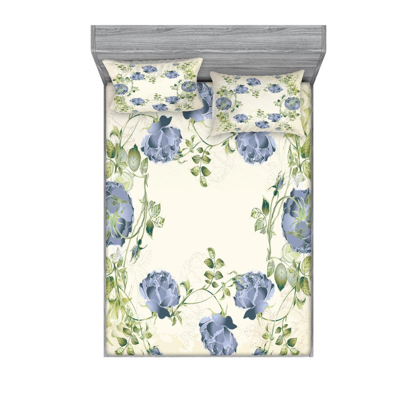 Microfiber Floral Sheet Set, Full/Double Sheet Set with Fitted Sheet