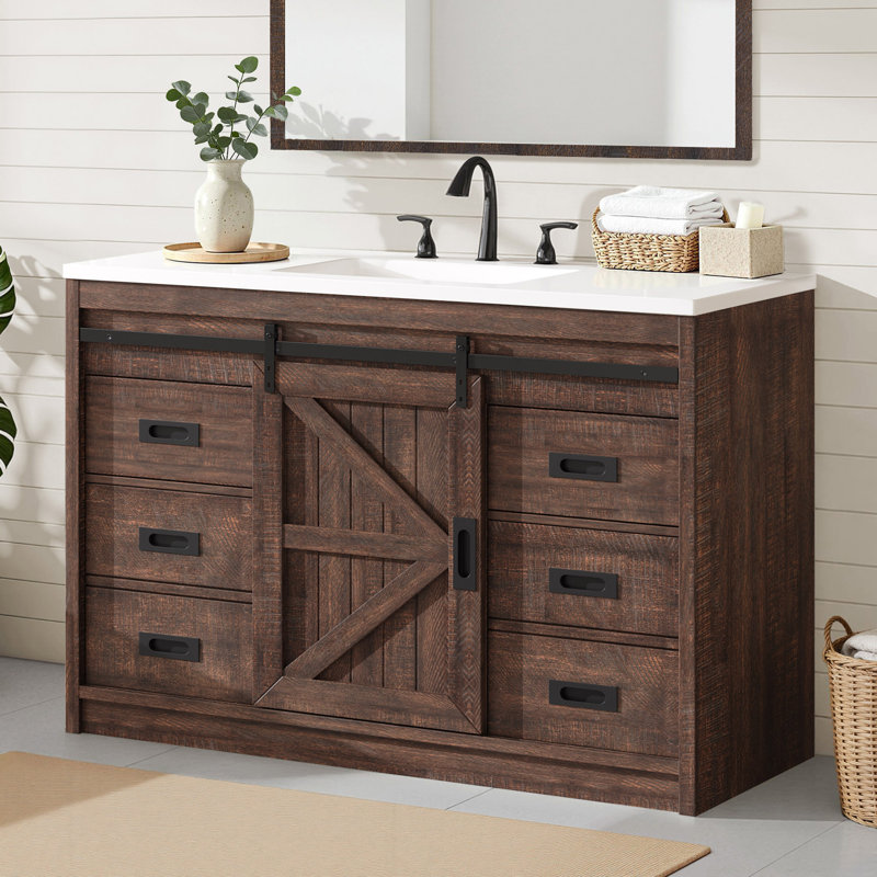 Meuble-lavabo simple 48 po Farmhouse, Brun, 48"