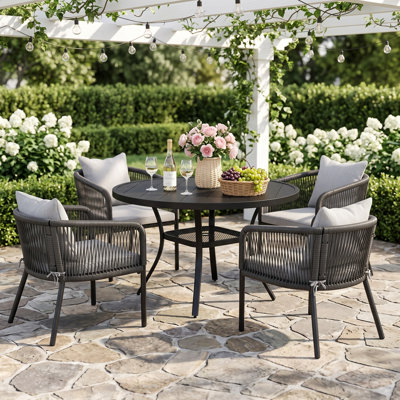 Ensemble repas pour 4 personnes avec chaises en rotin PE tissé