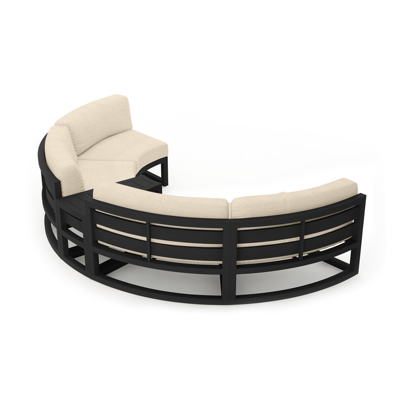 Avion 43" Wide Outdoor Curved Patio Sectional with Sunbrella Cushions, Canvas Flax Sunbrella® Canvas, Black
