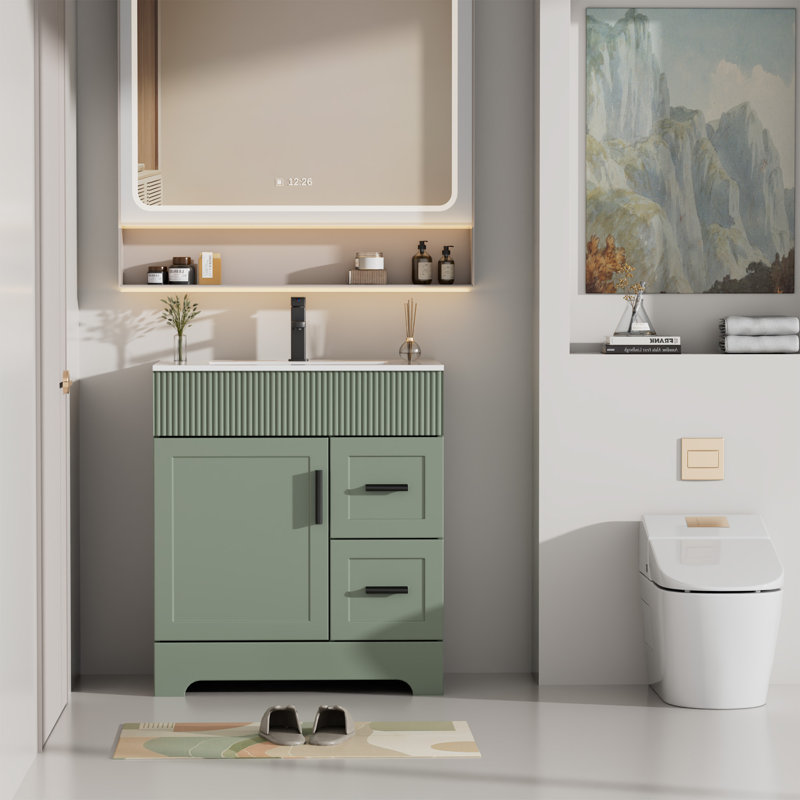 30" Freestanding Single Bathroom Vanity Base Only, Sink not Included, Green