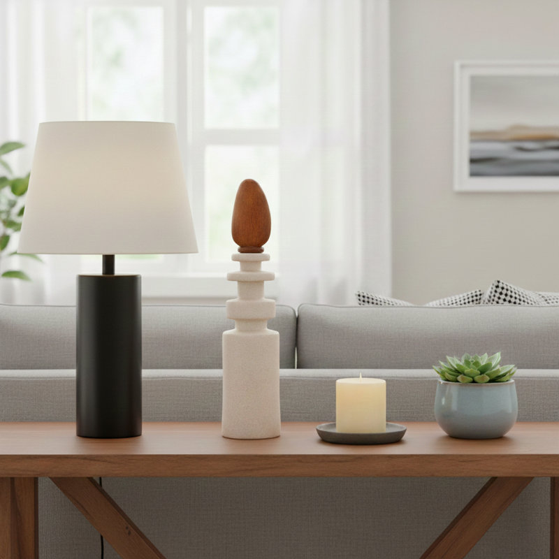 Decorative Torch Mango Wood Sculpture Object for Home Decor Display - Modern Figurine Statue Art Accent for Living Room Decoration - Ivory & Brown