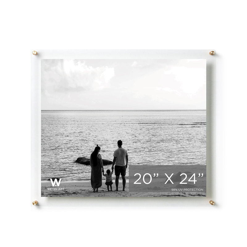 Cadre photo flottant en acrylique transparent transparent de qualité UV - Doré, Doré, H 20 po x l 24 po