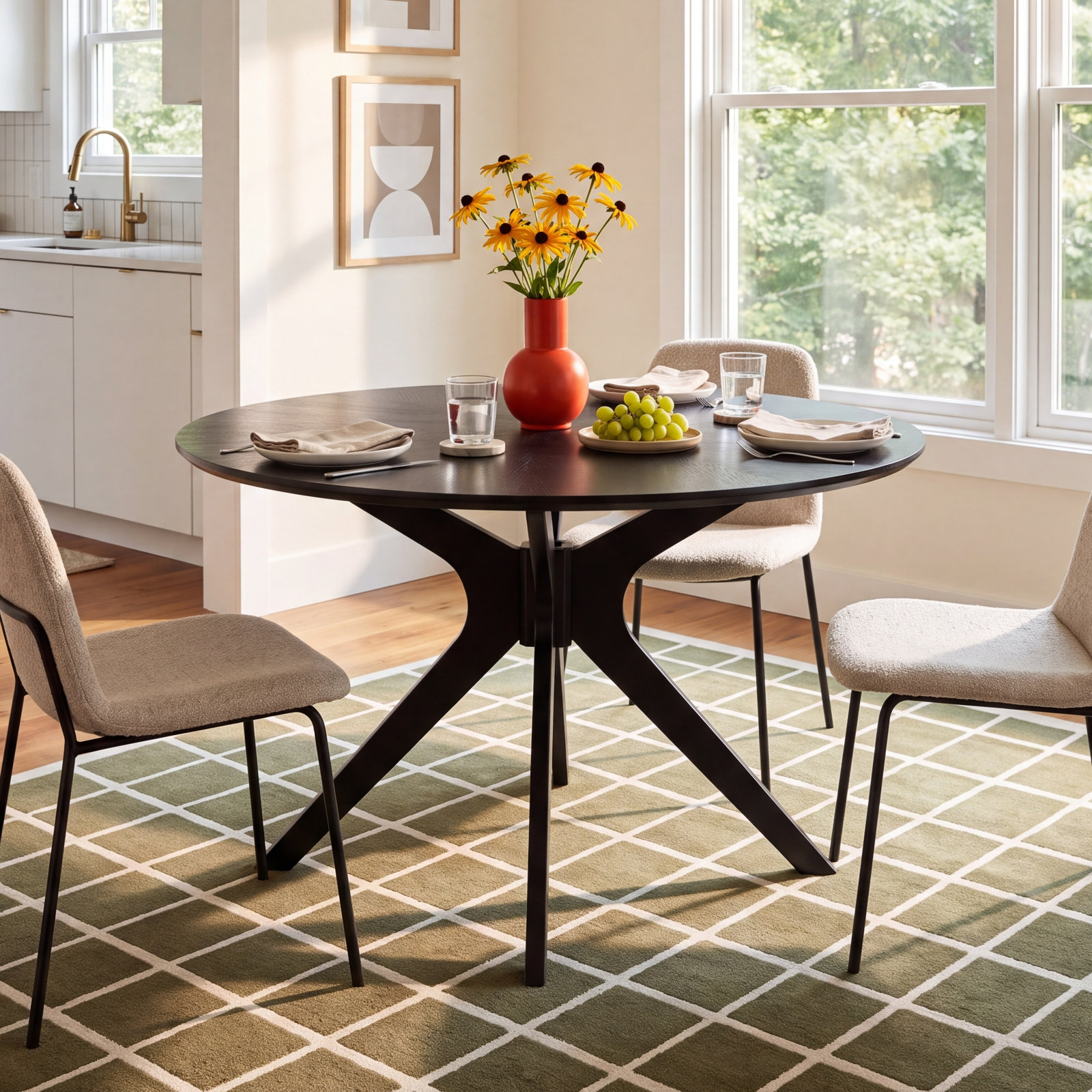 Bergmans 47.2 " Dining Table, Black Top/Black Base