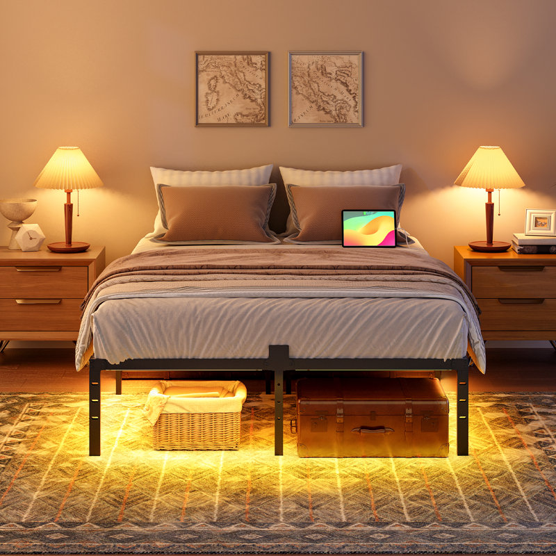 Dellaquila Metal Platform  Bed  with Charging Station and LED Lights, Full
