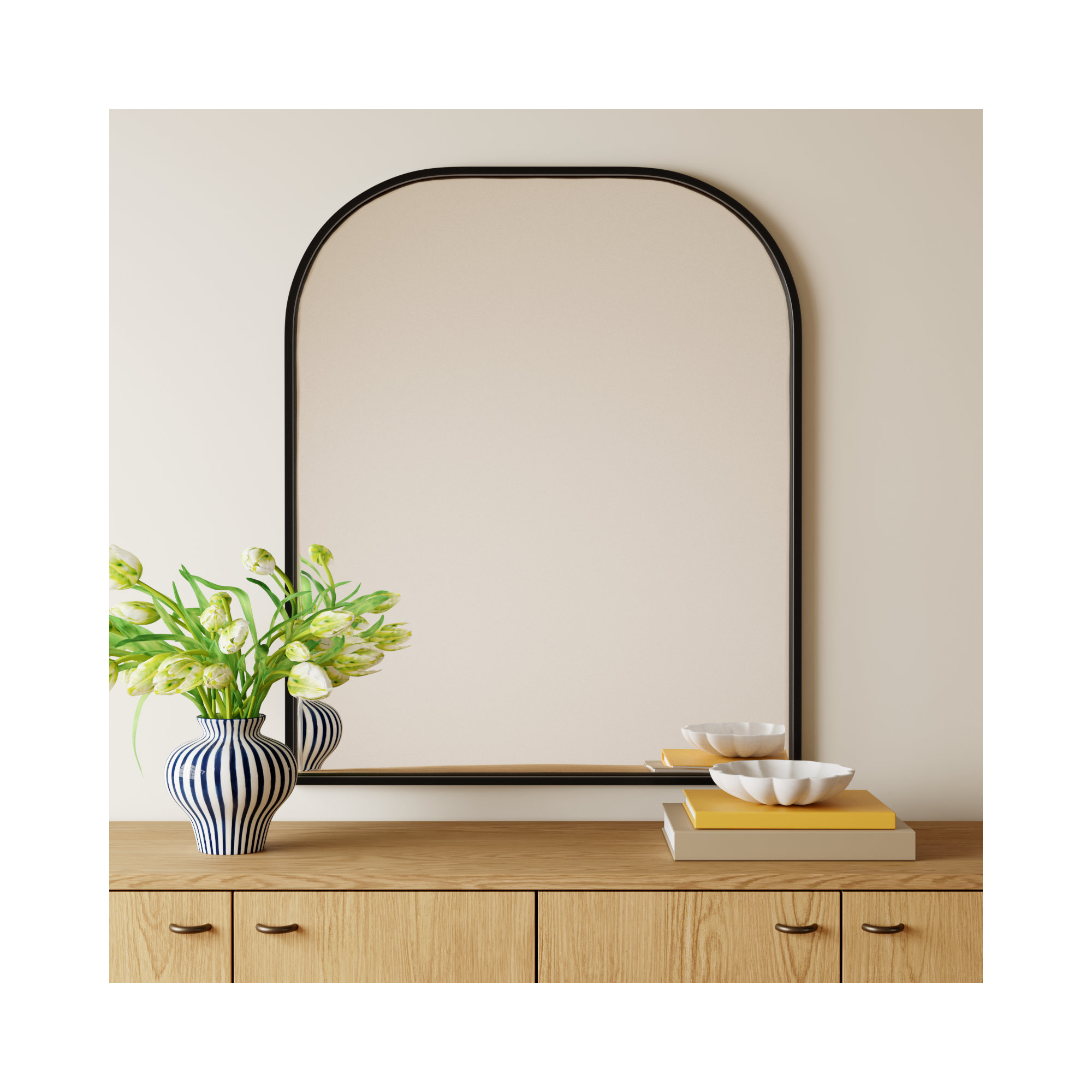 Sabine Metal Wide Arch Wall Mirror, 42" x 36", Black