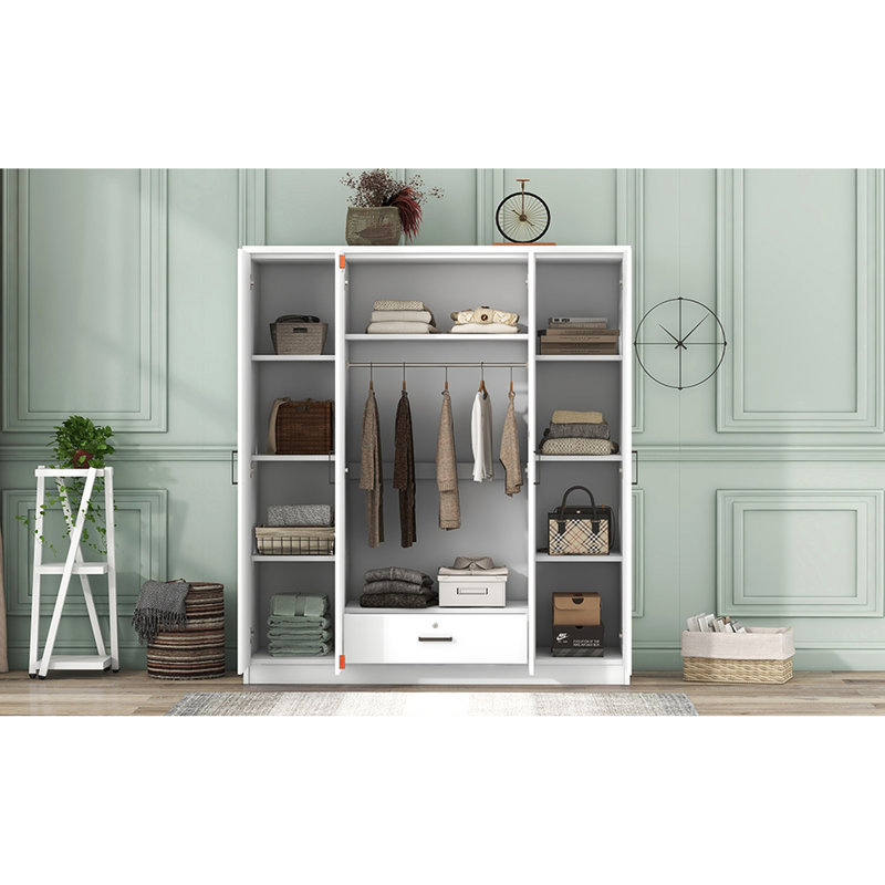 Armoire blanche à 4 portes avec 1 tiroir - Optimisez l'espace de rangement dans la chambre à coucher